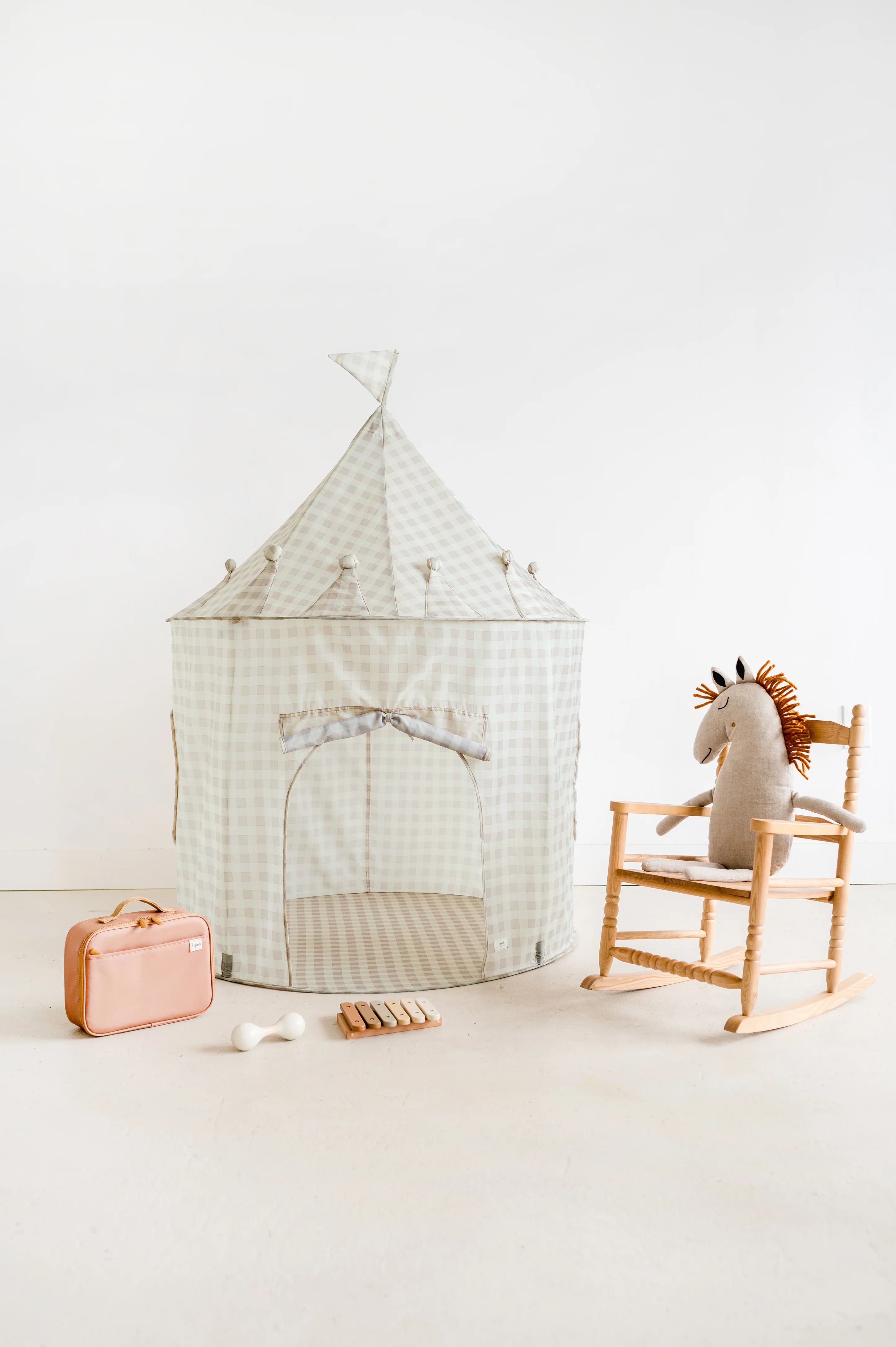 3 Sprouts Gingham Beige Recycled Fabric Play Tent 加拿大再生布料米色格子遊戲帳篷