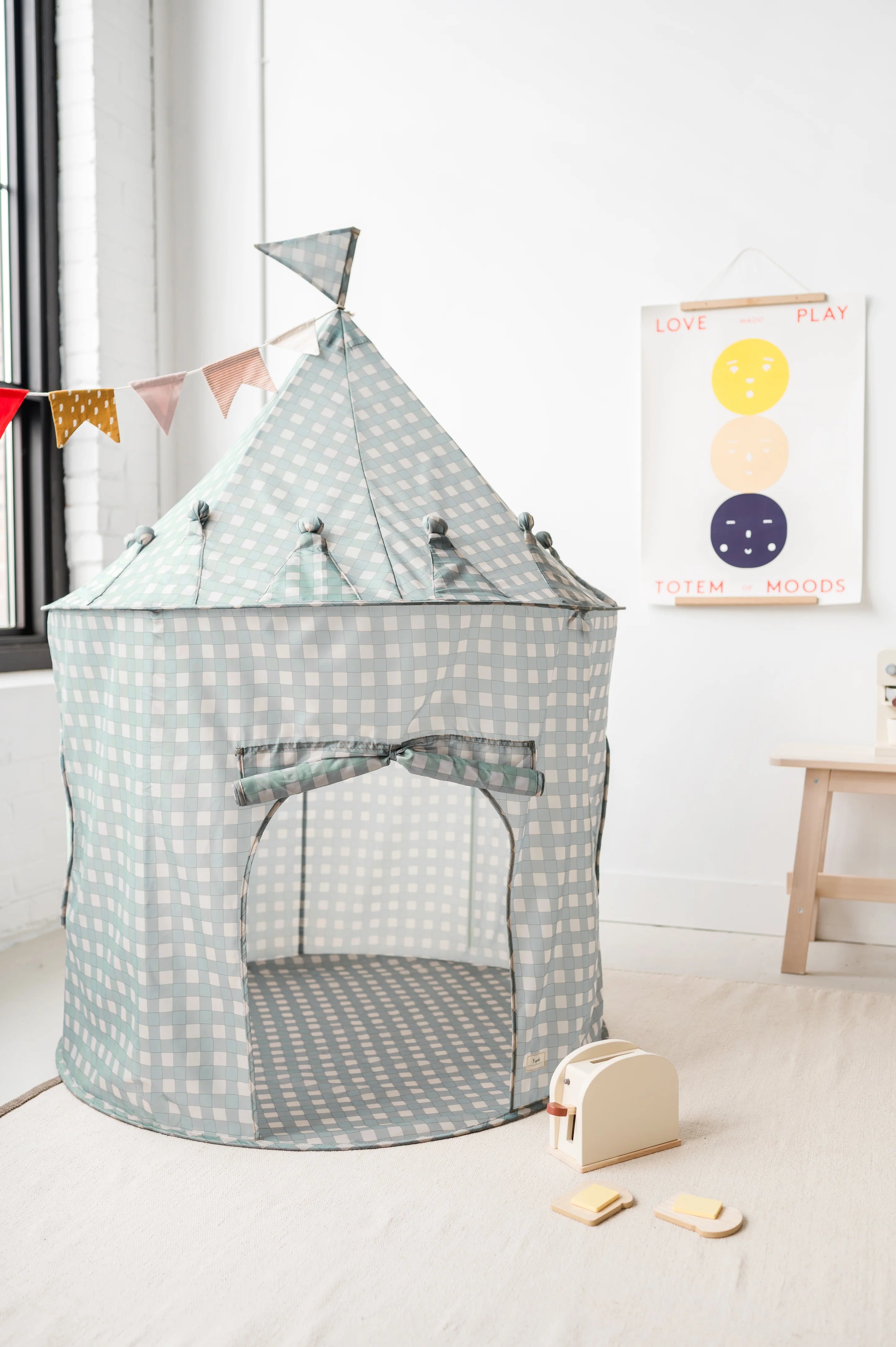 3 Sprouts Gingham Blue Recycled Fabric Play Tent 加拿大再生布料藍色格子遊戲帳篷