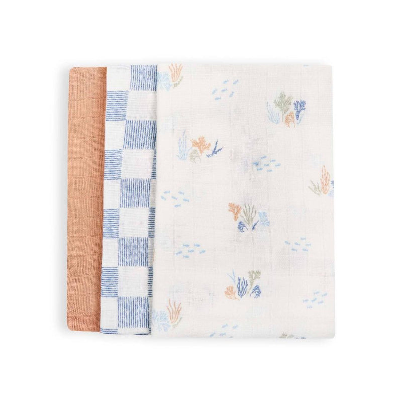 Avery Row Organic Baby Muslin Square Set of Three Coastline 英國有機嬰兒海岸印花薄紗方巾三件套