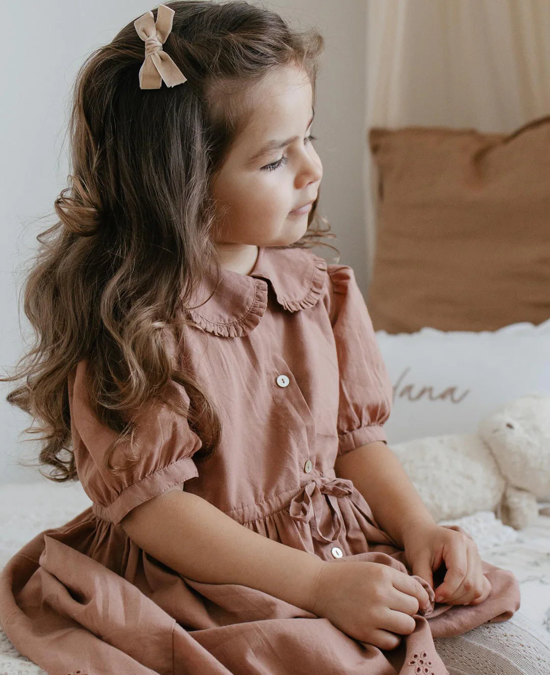 Le Petit Lapin Aurora Collar Cotton Dress Aurora 荷葉邊棉質玫瑰紅色連身裙