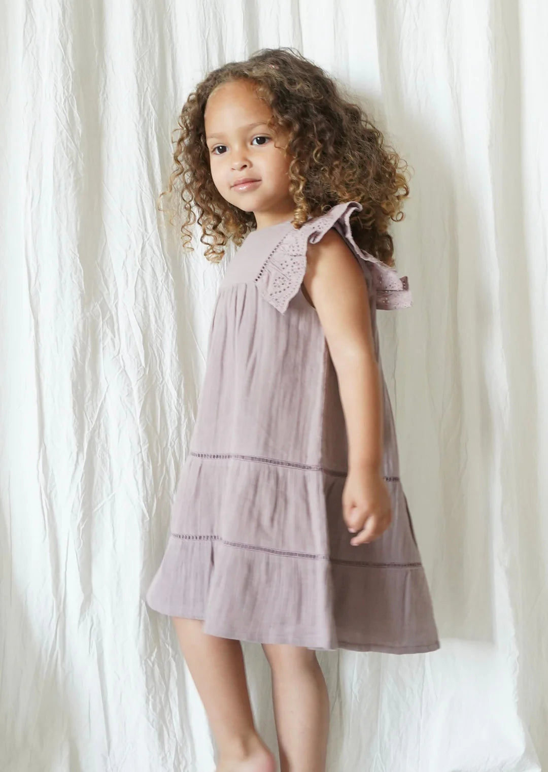 Le Petit Lapin Maliya Muslin Cotton Dress 馬利亞荷葉邊衣袖棉質粉紫色連身裙