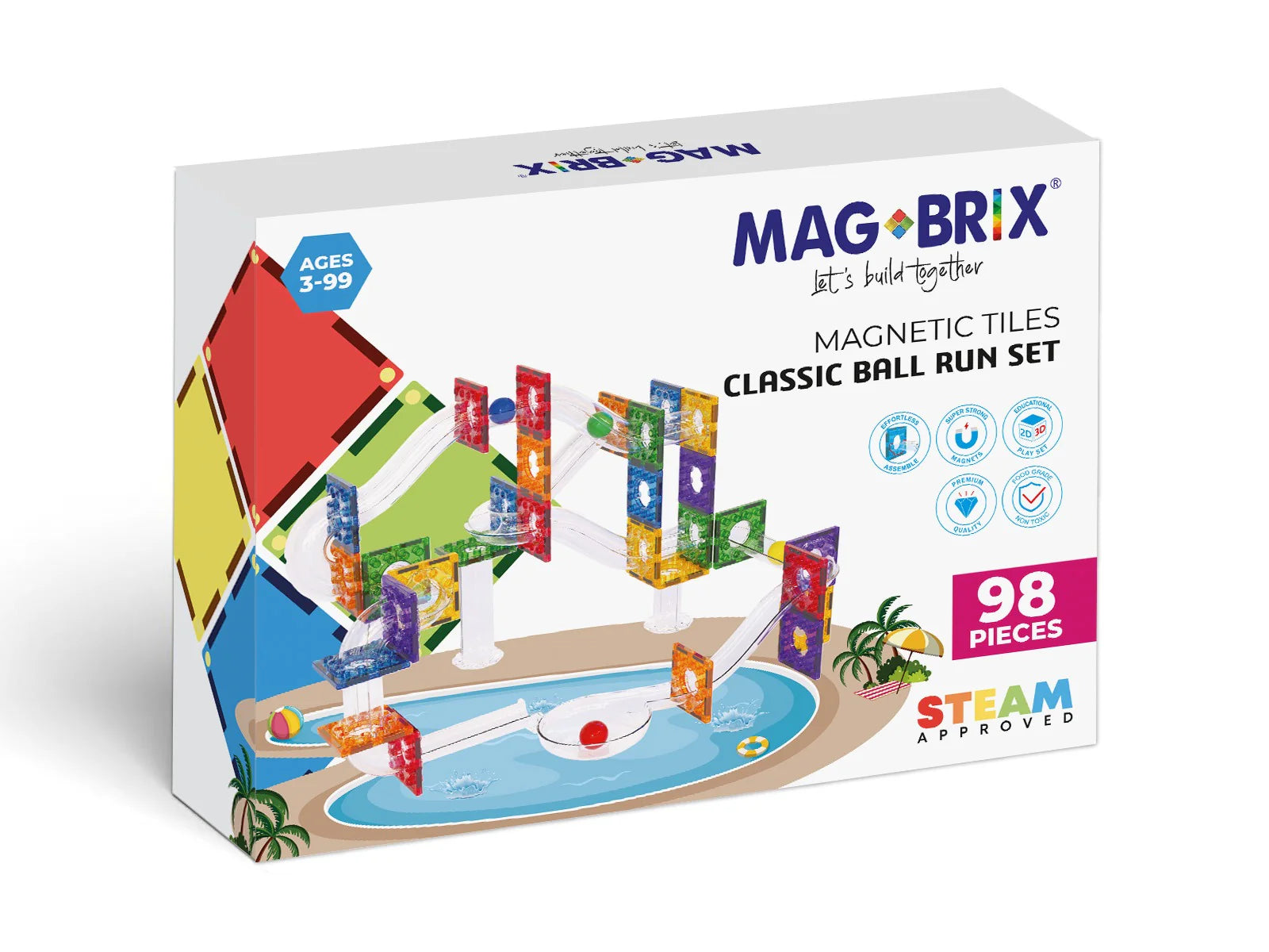 Magblox Magbrix Magnetic Tiles Classic Ball 98pcs 磁力滾珠積木玩具透光彩色 98 塊套裝