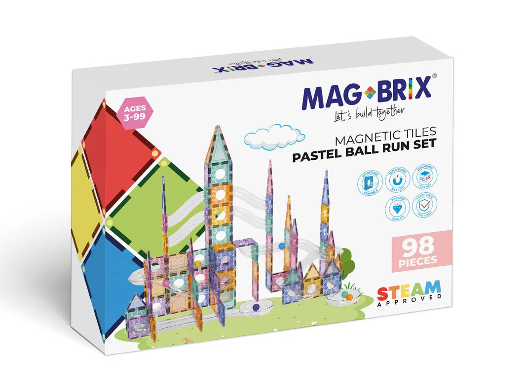 Magblox Magbrix Magnetic Tiles Pastel Ball Run 98pcs 磁力滾珠積木玩具透光粉彩色 98 塊套裝