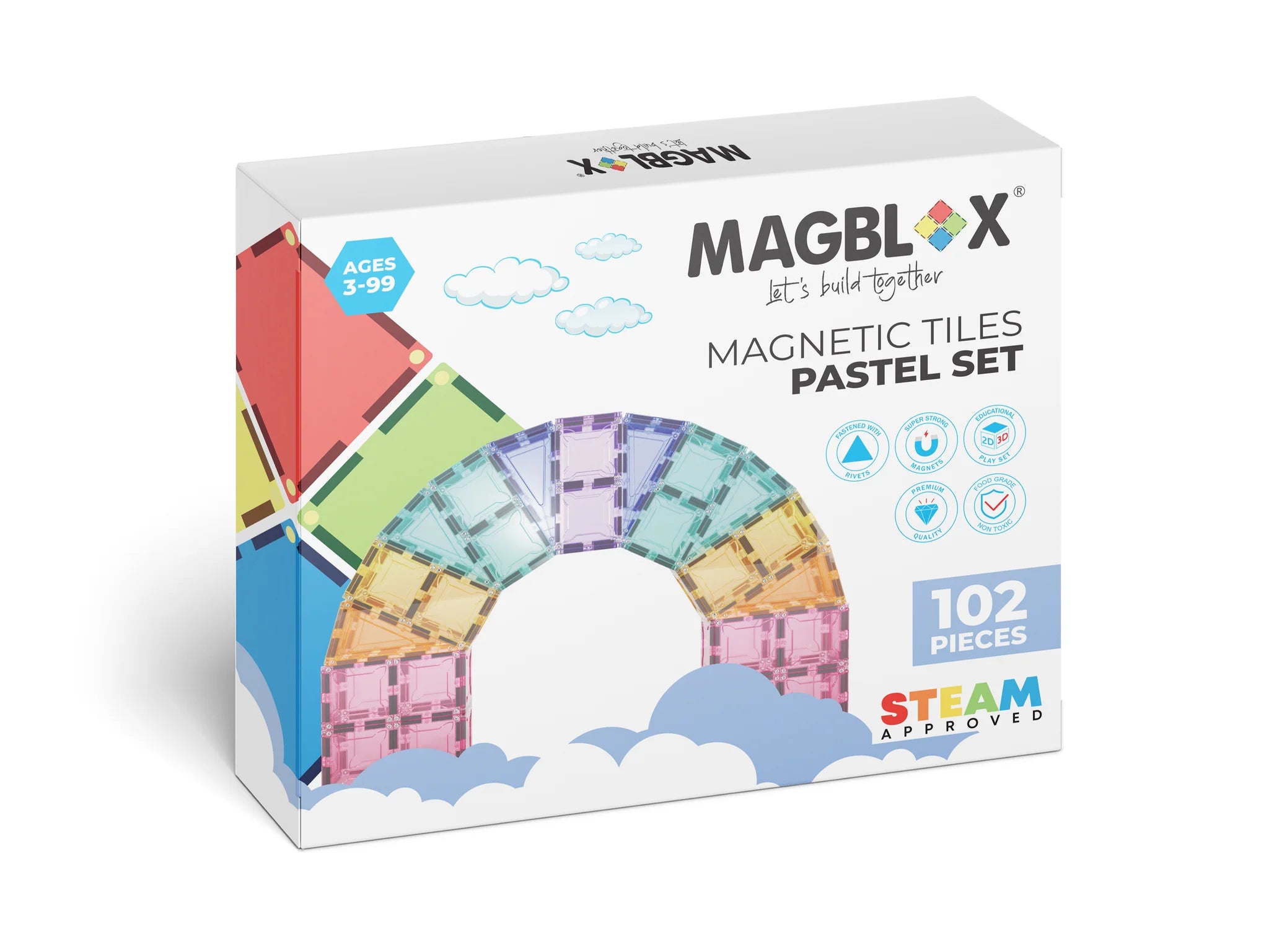 Magblox Magnetic Building Tiles Pastel 102pcs 磁力片積木玩具透光粉彩色 102 塊套裝