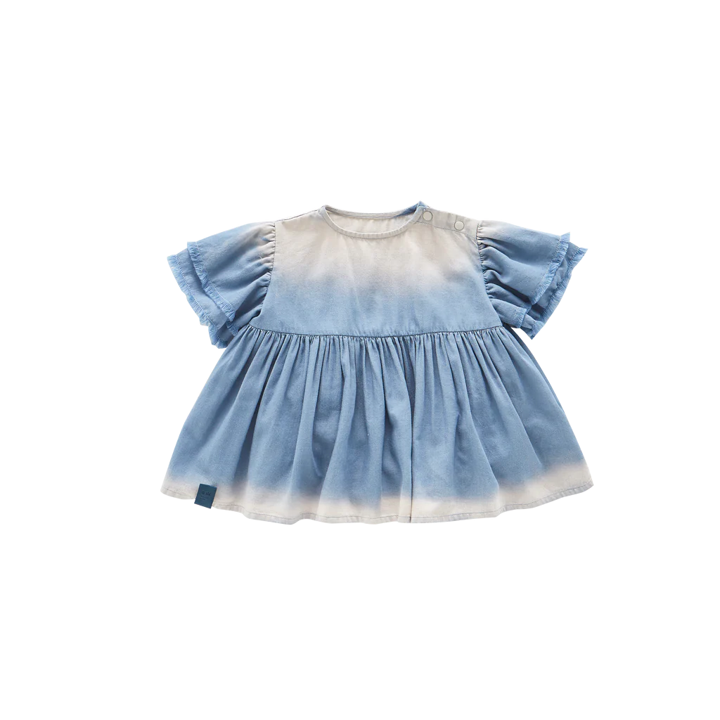 OMAMImini Baby Fit & Flare Dress Blue Color 荷葉邊袖子漸變淺藍色連身裙