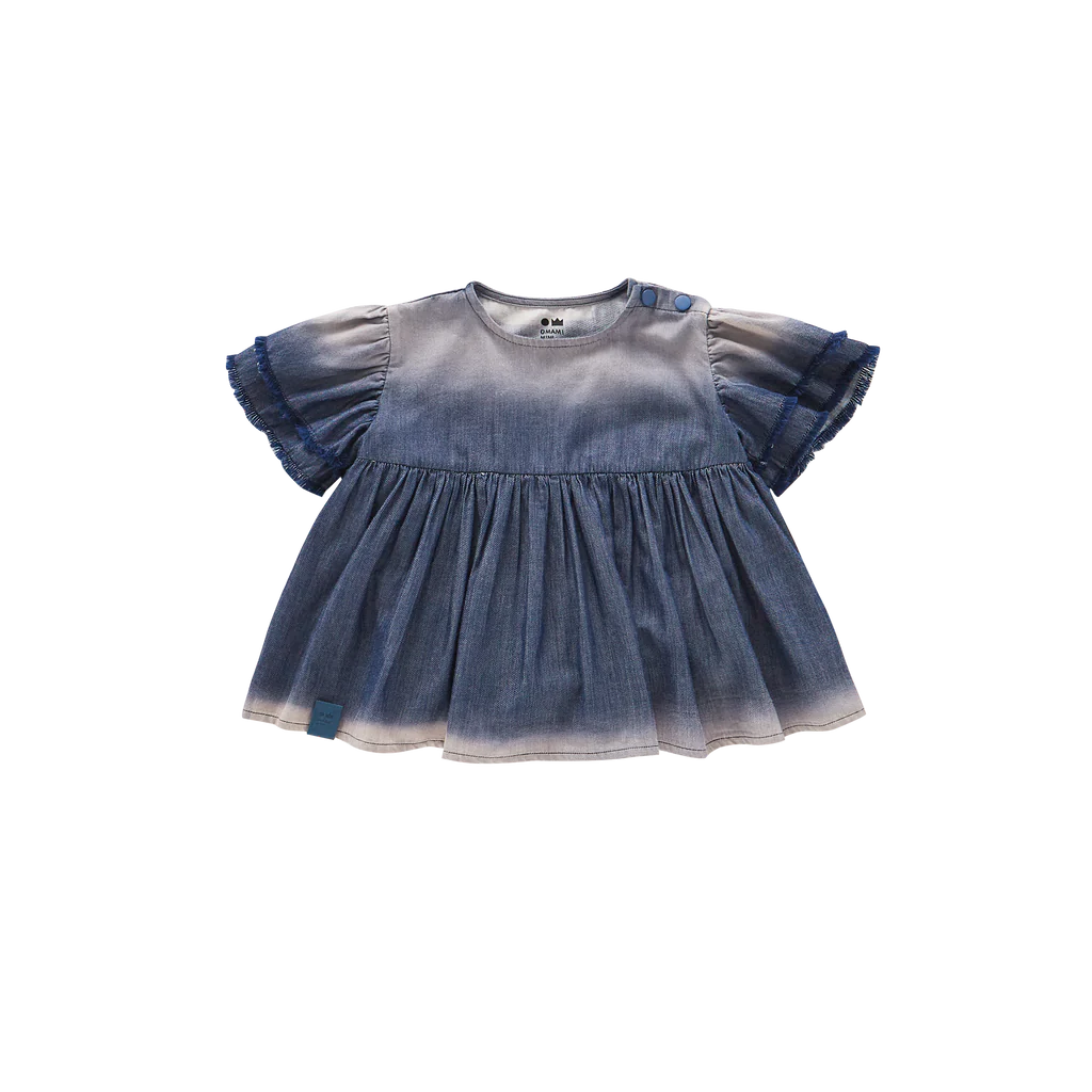 OMAMImini Baby Fit & Flare Dress Navy Color 荷葉邊袖子漸變海軍藍連身裙