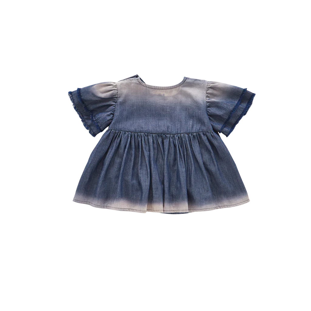 OMAMImini Baby Fit & Flare Dress Navy Color 荷葉邊袖子漸變海軍藍連身裙