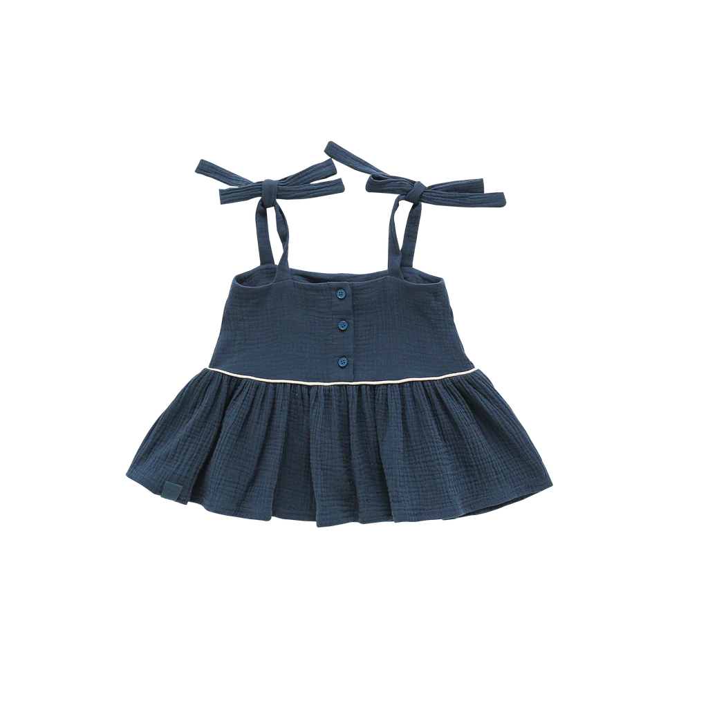 OMAMImini Baby Peplum Top With Ties Navy Color 繫帶荷葉海軍藍色上衣