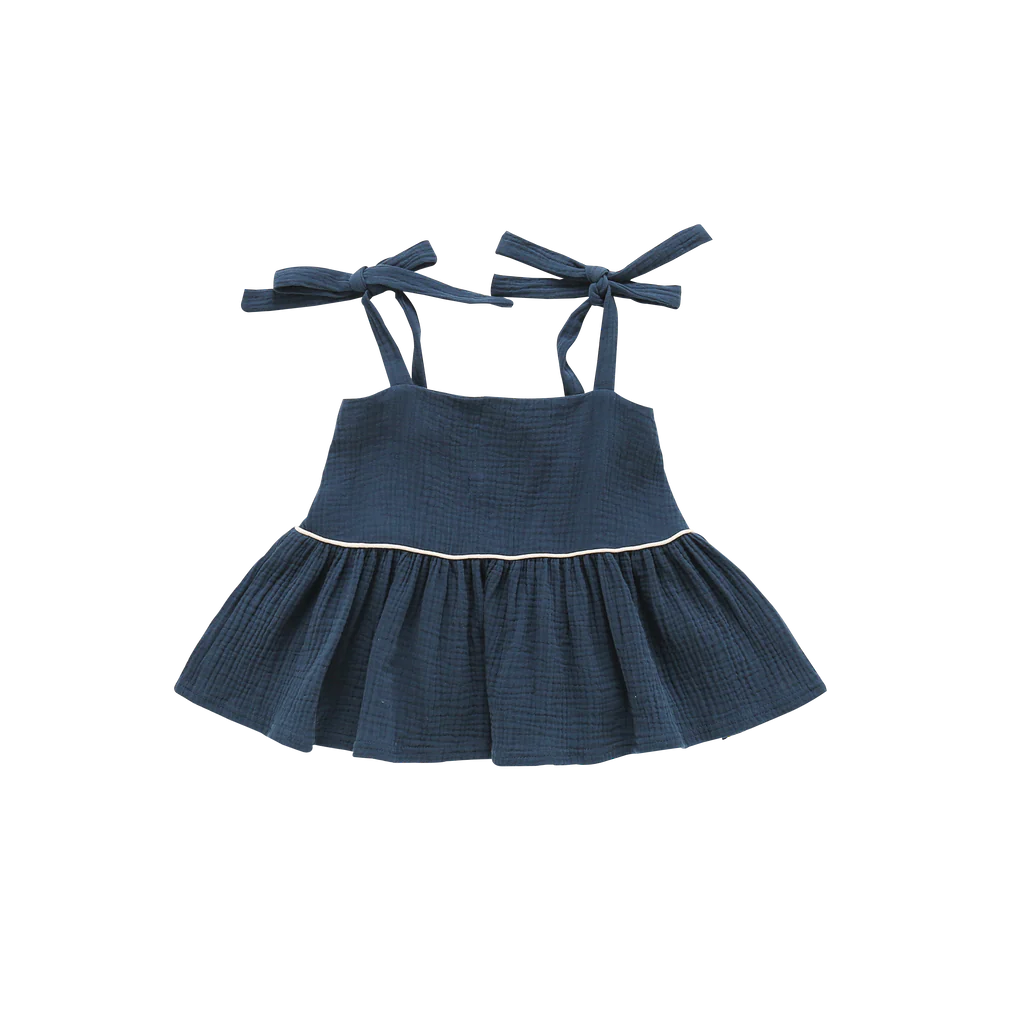 OMAMImini Baby Peplum Top With Ties Navy Color 繫帶荷葉海軍藍色上衣