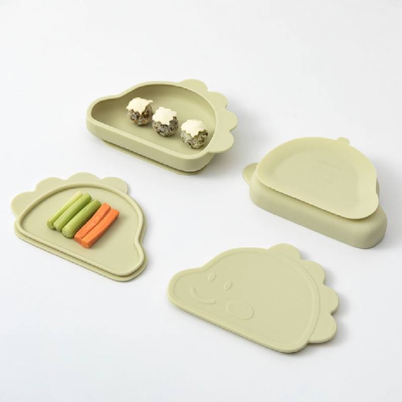 MODU'I Silicone Moduodino Plate Set Green Bean 鉑金矽膠 恐龍餐盤 (餐盤連餐蓋) 綠色