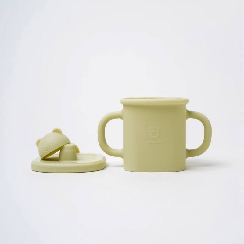 MODU'I Silicone Bear Spout Cup Green Bean 鉑金矽膠 防漏學習杯 綠色